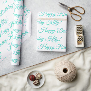Papier Cadeau Joyeux Anniversaire Nom Turquoise Customisé