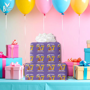 Papier Cadeau JOYEUX ANNIVERSAIRE Ours en peluche 7ème anniversa