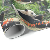 Papier Cadeau Joyeux anniversaire, panda géant mangeant du bambo (Coin rond)