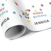 Papier Cadeau Joyeux anniversaire Panda ours blanc (Coin rond)