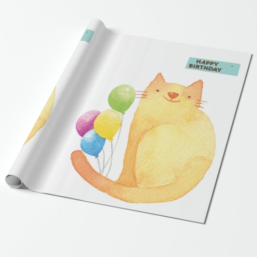 Papier Cadeau Joyeux Anniversaire Papier à envelopper Chat Dame (Déroulé)