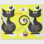 Papier Cadeau Joyeux Anniversaire Papier à envelopper Chat Dame  (Plat)