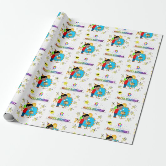 Papier Cadeau Joyeux Anniversaire Papier Enveloppant Africain Ga (Déroulé)