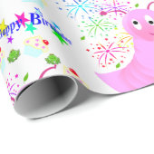 Papier Cadeau Joyeux Anniversaire Papier Pink Worm Cupcakes (Coin rond)
