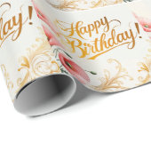 Papier Cadeau Joyeux Anniversaire, pavots, (Coin rond)