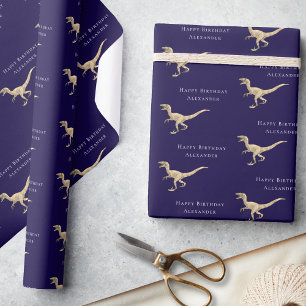 Papier Cadeau Joyeux Anniversaire Personnalisé Dinosaure Bleu Ma