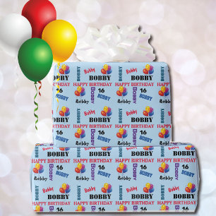 Papier Cadeau Joyeux anniversaire Personnalisé Garçons Nom et