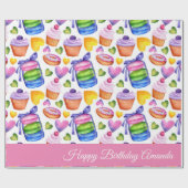 Papier Cadeau Joyeux anniversaire Personnalisé Macaron Cupcake S (Plat)