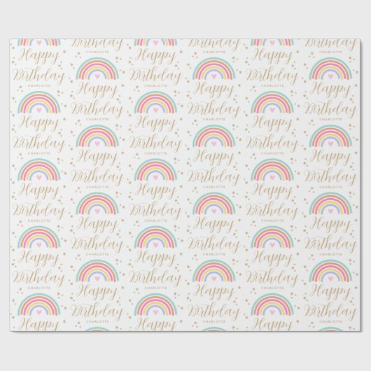 Papier Cadeau Joyeux Anniversaire Personnalisé Nom Arc-en-Ciel C (Plat)