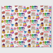 Papier Cadeau Joyeux Anniversaire Personnalisé Nom mignon et col (Plat)