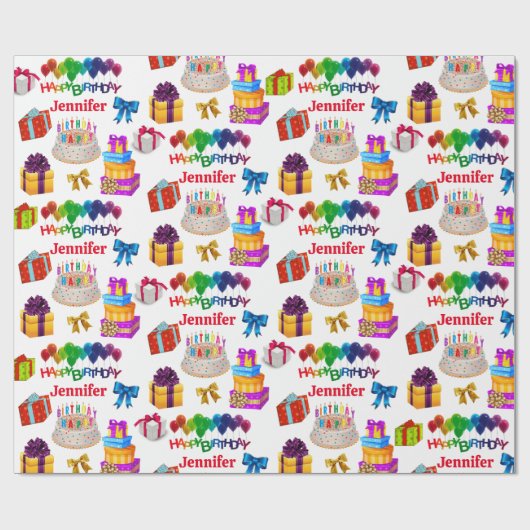 Papier Cadeau Joyeux Anniversaire Personnalisé Nom mignon et col (Plat)