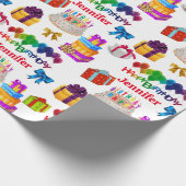 Papier Cadeau Joyeux Anniversaire Personnalisé Nom mignon et col (Coin)