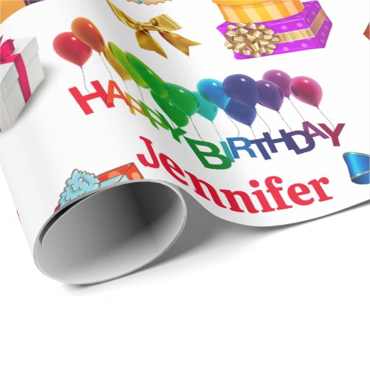 Papier Cadeau Joyeux Anniversaire Personnalisé Nom mignon et col (Coin rond)