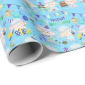 Papier Cadeau Joyeux anniversaire petit agneau garçon (Coin rond)