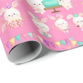 Papier Cadeau Joyeux Anniversaire Petites Lapines Fille (Coin rond)