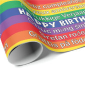 Papier Cadeau Joyeux anniversaire Rainbow Stripes langues étrang (Coin rond)