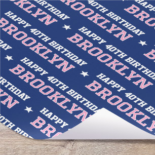 Papier Cadeau Joyeux Anniversaire Rétro Personnalisé Navy Rose T