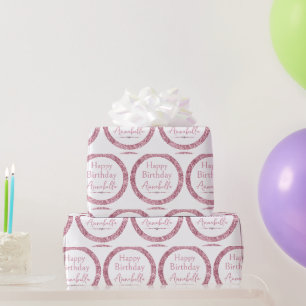 Papier Cadeau Joyeux Anniversaire Rose Glamour Paillettes et Dia