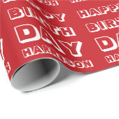 Papier Cadeau Joyeux Anniversaire rouge blanc nom personnalisé m (Coin rond)