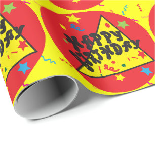 Papier Cadeau Joyeux anniversaire rouge et jaune