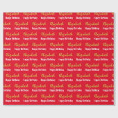 Papier Cadeau Joyeux Anniversaire Script Doré Rouge Clair & Nom (Plat)