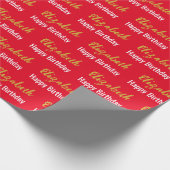 Papier Cadeau Joyeux Anniversaire Script Doré Rouge Clair & Nom (Coin)