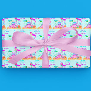 Papier Cadeau Joyeux Anniversaire Sirène Avec Tortue De Mer Et G