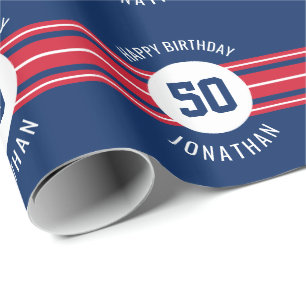 Papier Cadeau Joyeux Anniversaire Sports Jersey Stripes Nom et â