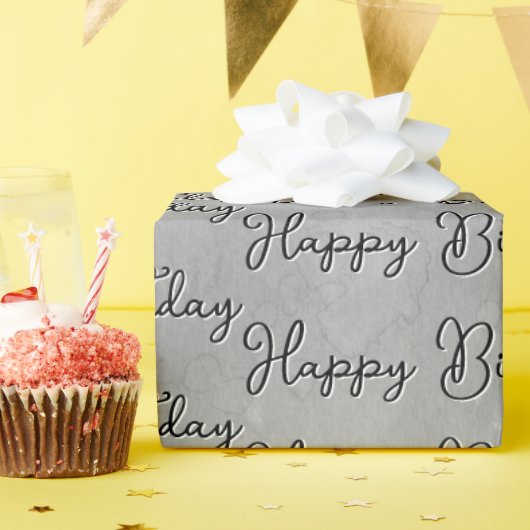 Papier Cadeau Joyeux anniversaire sur gris aquarelle (Fête d'anniversaire)