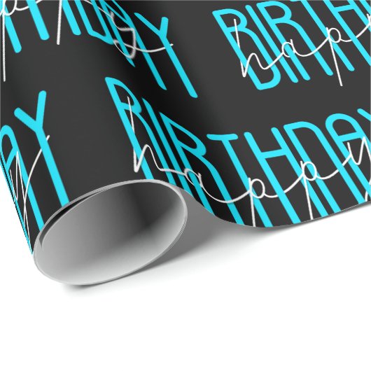 Papier Cadeau Joyeux Anniversaire Sur Noir (Coin rond)