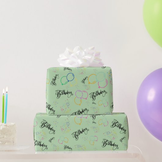 Papier Cadeau Joyeux anniversaire sur papier vert pâle (Cadeaux de fête)