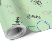 Papier Cadeau Joyeux anniversaire sur papier vert pâle (Coin rond)