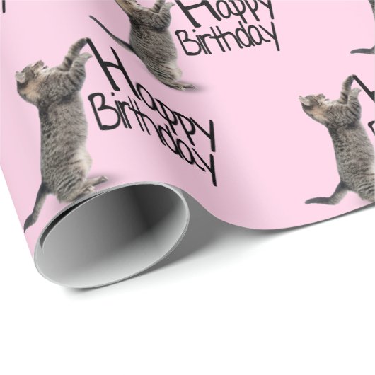 Papier Cadeau Joyeux anniversaire Tabby Cat fun (Coin rond)