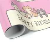 Papier Cadeau Joyeux Anniversaire Trois chats mignons Enveloppem (Coin rond)