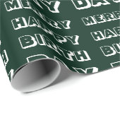 Papier Cadeau Joyeux Anniversaire vert foncé Noël moderne (Coin rond)