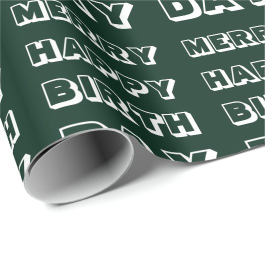 Papier Cadeau Joyeux Anniversaire vert foncé Noël moderne (Coin rond)