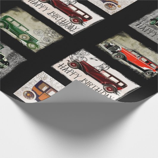 Papier Cadeau Joyeux Anniversaire Vieux Chap Voitures (Coin)