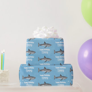 Papier Cadeau Joyeux Anniversaire Whimsical Blue Ocean Sharks Am