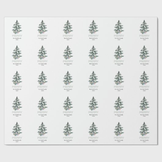 Papier Cadeau Joyeux Aquarelle Neige Pine Noël Arbre Cadeaux (Plat)