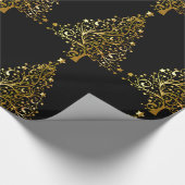 Papier Cadeau Joyeux Arbre de Noël Etoiles Noir Or brillant Chic (Coin)