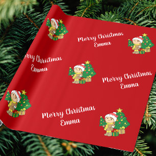 Papier Cadeau Joyeux arbre de Noël Nom personnalisé Personnalisé