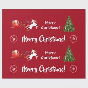Papier Cadeau Joyeux arbre de Noël Père Noël Sleigh Girl Unic