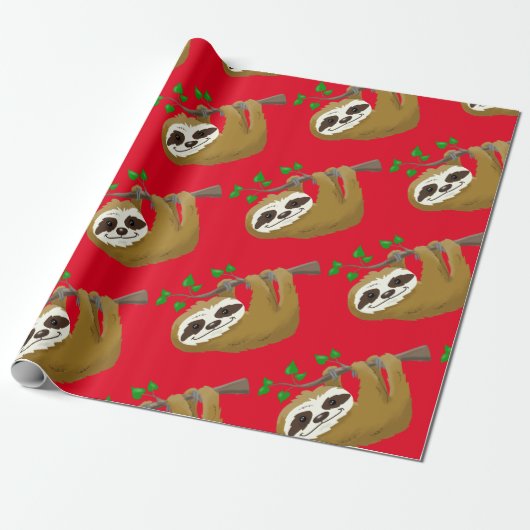 Papier Cadeau Joyeux Arbre Sloth (Déroulé)