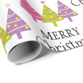 Papier Cadeau Joyeux arbres de Noël (Coin rond)