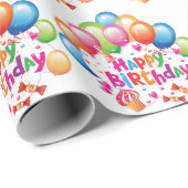 Papier Cadeau Joyeux Ballons d'anniversaire (Coin rond)
