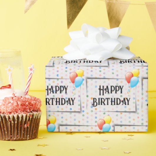 Papier Cadeau Joyeux Ballons D'Anniversaire À Points (Fête d'anniversaire)