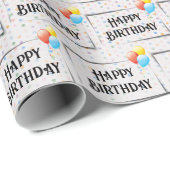 Papier Cadeau Joyeux Ballons D'Anniversaire À Points (Coin rond)