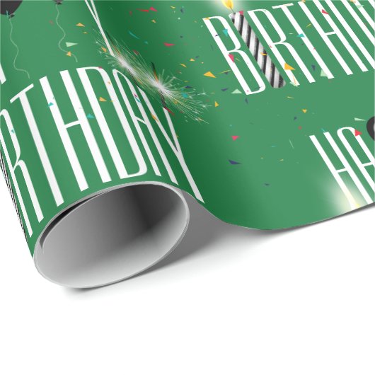 Papier Cadeau Joyeux Ballons d'anniversaire et Confetti (Coin rond)