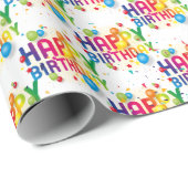 Papier Cadeau Joyeux Ballons d'anniversaire et Confetti (Coin rond)