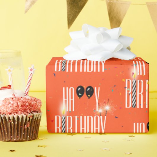 Papier Cadeau Joyeux Ballons d'anniversaire et Confetti (Fête d'anniversaire)